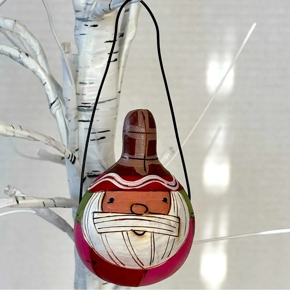 Unique Gourd Etched Santa Claus Christmas Ornament Rattle Hand Carved